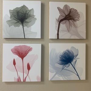 4 flower wall canvases